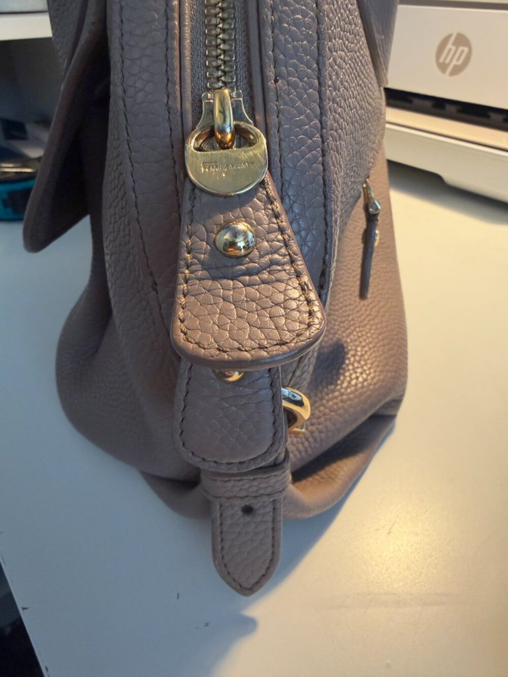Salvatore Ferragamo Taupe Leather 2 Way Handbag - Picture 6 of 16